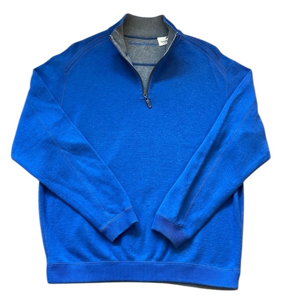 Tommy Bahama Reversible 1/4 Zip Sweater 100% Cotton Pullover Royal Blue/Gray XL - Picture 1 of 16